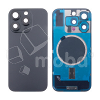 Задняя крышка для iPhone 16 Pro (A3293) в сборе со стеклом камеры Черный (стекло, монолит, MagSafe, логотип) - Премиум