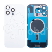 Задняя крышка для iPhone 16 Pro Max (A3296) в сборе со стеклом камеры Белый (стекло, монолит, MagSafe, логотип) - Премиум