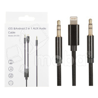 Кабель AUX - 2 в 1 "3,5 мм" Jack - Lightning JH-039 Черный