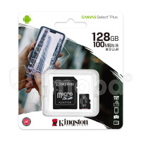 Карта памяти MicroSDXC 128GB Class 10 Kingston Canvas Select Plus A1 100MB/s + SD адаптер
