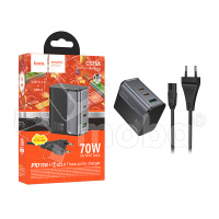 Сетевое зарядное устройство USB/Type-C Hoco CS76A (70W, QC3.0, PD, 3 порта, с сетевым кабелем) Черный