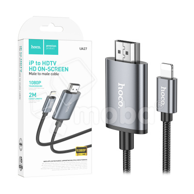 Кабель Lightning - HDMI Hoco UA27 (1080р HD, оплетка нейлон, 2 м) Серый