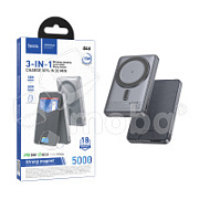 Внешний аккумулятор (Power Bank) Hoco Q46 5000mAh (20W, PD, USB-C, MagSafe 15W, держатель для карт и смартфона) Серый