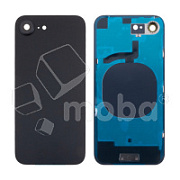 Задняя крышка для iPhone 16e (A3408/A3409/A3410/A3212) в сборе со стеклом камеры Черный (стекло, логотип) - Премиум