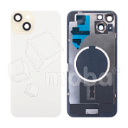 Задняя крышка для iPhone 15 Plus (A3094) в сборе со стеклом камеры Желтый (стекло, монолит, MagSafe, логотип) - Премиум