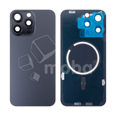 Задняя крышка для iPhone 15 Pro Max (A3106) в сборе со стеклом камеры Черный (стекло, монолит, MagSafe, логотип) - Премиум