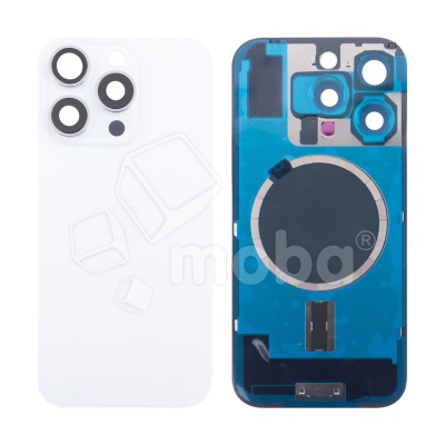 Задняя крышка для iPhone 16 Pro (A3293) в сборе со стеклом камеры Белый (стекло, монолит, MagSafe, логотип) - Премиум