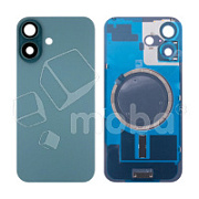 Задняя крышка для iPhone 16 (A3287) в сборе со стеклом камеры Бирюзовый (стекло, монолит, MagSafe, логотип) - Премиум