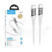 Кабель Type-C - Type-C Hoco U111 (5A, 60W, оплетка нейлон, 1.2 м) Серый