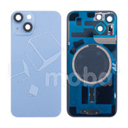 Задняя крышка для iPhone 14 (A2883) в сборе со стеклом камеры Синий (стекло, монолит, MagSafe, логотип) - Премиум