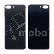 Задняя крышка для iPhone 8 Plus Черный (стекло, монолит, широкий вырез под камеру, логотип) - Премиум