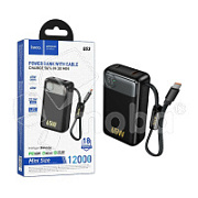 Внешний Аккумулятор (Power Bank) Hoco Q53 12000 mAh (65W, PD, Type-C, встроенный кабель Type-C, LED дисплей) Черный